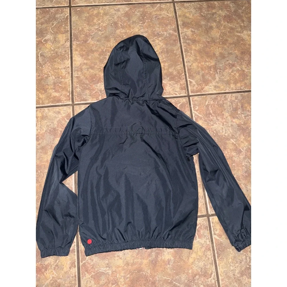 Hunter Original Kids Navy Blue Hooded Windbreaker Jacket Size 7-8 Striped Trim